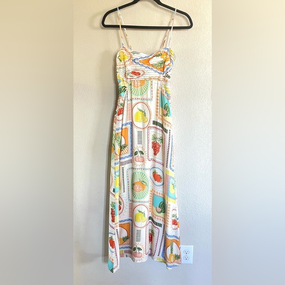 Seven Wonders Agata Midi Dress XS Fruit Print Cotton Rayon Lined Pockets - Picture 5 of 11